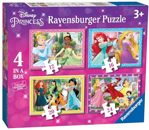 Ravensburger - Puzzle Bambini 3 Anni 4 in a box, Princesse Disney - Puzzle 3 Anni, Collezione Disney, Include 4 Puzzle 12-16-20-24 Pezzi Progressivi, Giochi Educativi, Idee Regalo