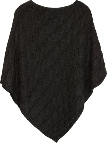 styleBREAKER Poncho in Maglia con Motivo a Treccia, Poncho Girocollo, Maglia Grossa, per Donna 08010040, Colore:Nero