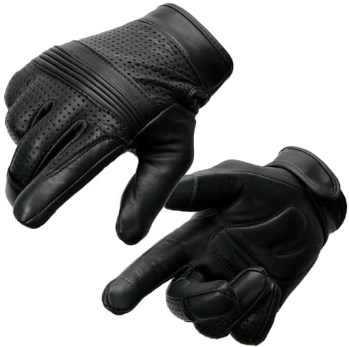 Men's Premium Leather Perforated Glove with Gel Palm and Flex Knuckles and Touch Screen Fingers (Large)
