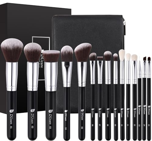 DUcare Makeup Brushes with Bag,15Pcs Christmas Makeup Brush Set Travel Kabuki Foundation Blending Blush Eyeliner Shadow Brow Concealer Brushes Kit