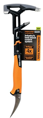 Fiskars IsoCore Wrecking Bar, Board Bender Shock Absorbing Hammer and Crowbar, 18-Inch