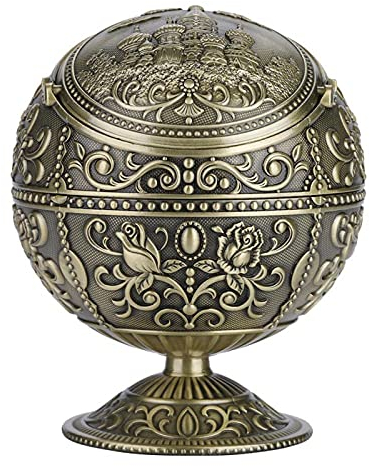 Posacenere Antivento, Akozon Posacenere Design in Metallo Vintage Art Craft con Sfera Tonda Atampata Decorazione Regalo(Antikes Messing)