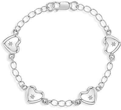 925 Sterling Silver 5 Lovely Heart Bracelet for Infants & Toddlers - Cute & Fashionable Charm Bracelets for Children - Beautifully Design Hearts Link Chain Bracelet for Little Girls