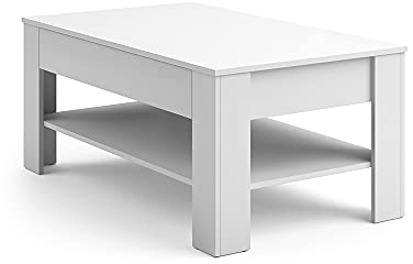 Vicco Couchtisch Milan, Weiß, 92.2 x 65 cm | mit Ablagefach zur Aufbewahrung von Zeitschriften und Fernbedienungen