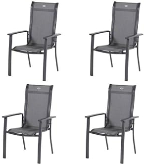 Hartman Alice 4er Set Stapelsessel in Anthrazit, Aluminiumgestell mit Textilen-Bezug, Gartenstuhl Garten-Sessel wetterfest