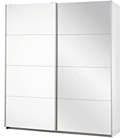 Rauch Möbel Caracas Armadio con Ante scorrevoli, Legno ingegnerizzato, Piastra di serraggio, Bianco con 1 Porta Specchio, 210 x62 x181 cm