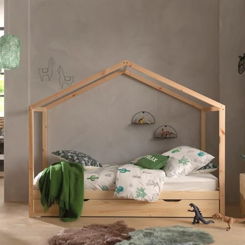 Vipack Dallas 3 Hausbett 90 x 200 cm Liegefläche inkl. Bettschublade, Natur