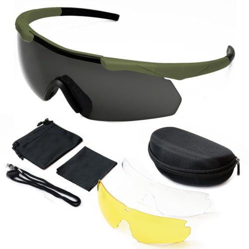 Outdoor Tactical Glasses with 3 Interchangeable Lenses, High Impact Resistance Shooting Glasses, Unisex Safety Eyewear | Anti Fog UV400 Eye Protection Sunglasses for Hunting Cycling Driving Compact