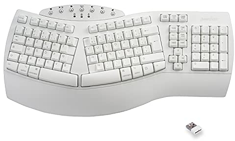 perixx PERIBOARD-612W, Grand Clavier Ergonomique sans Fil, Connexion 2.4Ghz et Bluetooth 4.0 pour Windows et Mac – Blanc, AZERTY