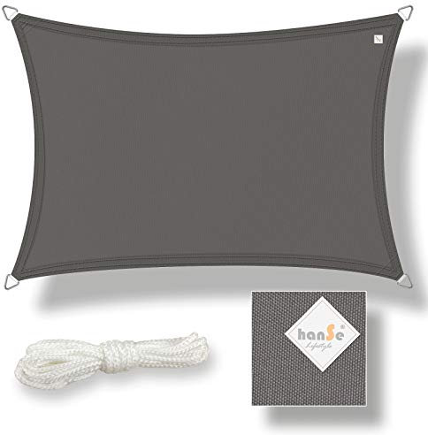 hanSe Sonnensegel rechteckig, Segeltuch Rechteck, 2x4m in Graphit, aus Polyester, wetterbeständig, mit UV Schutz und Sonnenschutz, für Garten, Balkon und Terrasse