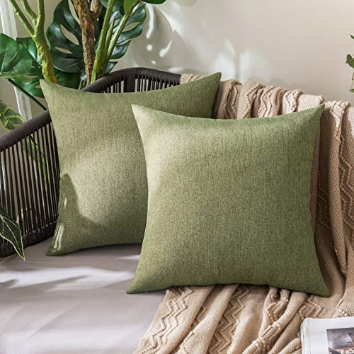 MIULEE Waterproof Outdoor Cushion Covers 24x24 Inches Set of 2 Water Resistant Decorative Throw Pillow Covers Outside for Garden Furniture Patio Couch Sofa Bed Linen Balcony, 60x60cm Dark-Green