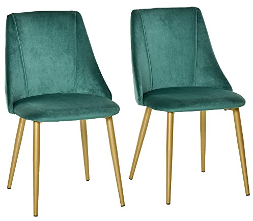 HOMCOM Set 2 Sedie da Pranzo Imbottite Moderne con Rivestimento e Schienale, Gambe in Ferro da Cucina, Salotto o Soggiorno in Stile Moderno, Verde, 50x56.5x85cm