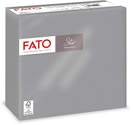 Fato - Einweg-Papierservietten, Softness und Softness, Packung mit 40 Servietten, Größe 38x38 gefaltet in 4, 2-lagig, Farbe Grau, 100% reines Zellulosepapier, FSC-zertifiziert