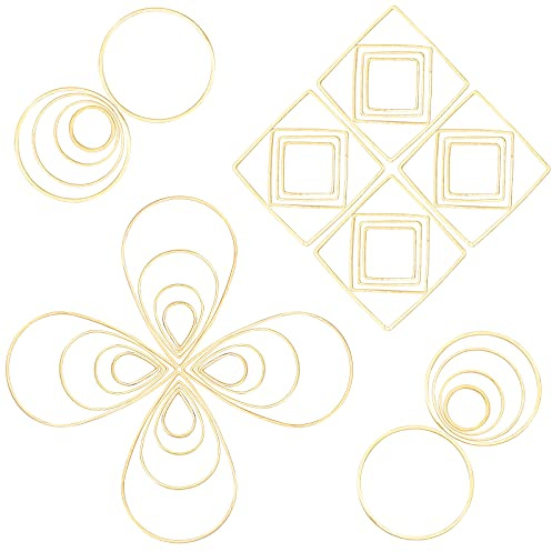 SUNNYCLUE 1 Box 120 Stück 12 Stile Verbindungsringe Ohrringe Perlenring Messing Offene Lünetten Rahmen Charms Runde Tropfen Quadratische Form Für Ohrringzubehör Bastelzubehör, Golden
