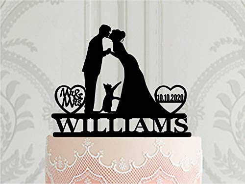 Personalised Wedding Cake Topper With Cat Kissing Couple Vintage Silhouettes Cake Decor Toppers For Wedding Anniversary Baby Shower Birthday Party Engagement