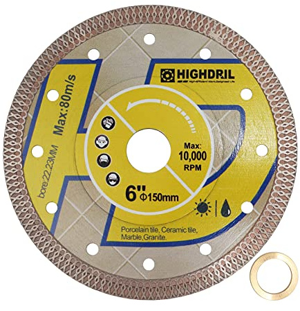 HIGHDRIL Superdünne Diamantklinge,Durchmesser 150mm Trocken- oder Nass-Diamant-Fliesenklinge mit X-Mesh-Rim Angel Grinder Disc zum Schneiden von Porzellan,Keramik,Terrakotta,Granit,Marmor