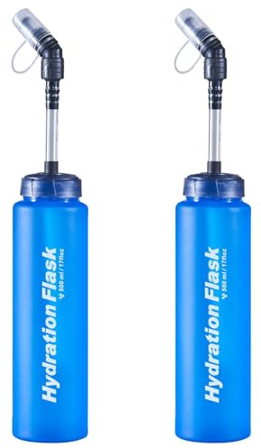 Azarxis Flasque Running 500 ml Gourde Sport Bouteille d'eau Souple pour Sac Hydratation Randonnée Vélo Cyclisme (02 Bleu - 500ml avec paille - 2 Pièces)