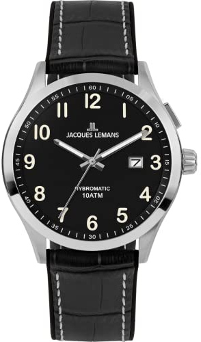 JACQUES LEMANS Herrenuhr, Hybromatic Uhren Männer, Chronograph aus massivem Edelstahl mit Silikon-Leder Armband, Model 1-2130