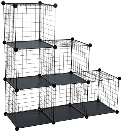 ESTEXO Stufenregal Regalsystem Steckregal 6 Fächer Gitter DIY Regal Metall Würfelregal Schwarz