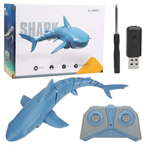 Alomejor 1:18 RC Hai für Poolspielzeug, Hohe Simulation 2,4 G Fernbedienung Haifischboot Spielzeug USB Wiederaufladbares Wasserdichtes Fischboot Spielzeug für Kinder (blau)