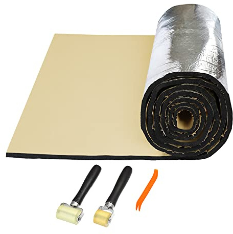 sourcing map Isolant Phonique Voiture 10mm Isolation Thermique Capot Moteur Porte Coffre avec Outil Démontage Rouleau 40x24