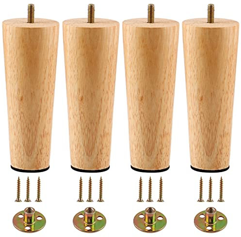 Skelang 15cm Furniture Legs with Mounting Plates Set of 4, Solid Wood Replacement Feet for Sofa, Couch, Armchair, Ottoman, Coffee Table, Cabinet, Bed, Dresser