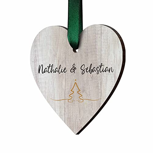 Personalisierte Christbaumkugel ca.8x8 cm | Weihnachtsanhänger mit Namen personalisiert aus Echtholz in Herzform - Weihnachtsschmuck Holz - eigenes Foto als Baumschmuck Geschenk