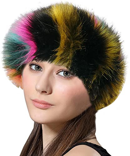 Lifup Damen Winter Kunstfell Stirnband Elastische Ohrenschützer Fuchsie Gelb One size