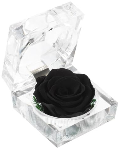 Gadpiparty Rosa eterna nera in una scatola regalo con cupola in vetro e nastro elegante fiore preservato per compleanno, San Valentino, matrimonio e festa