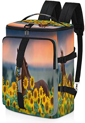 Pferde-Sonnenblumen-Sport-Rucksack für Männer und Frauen, Pferdeblume, Seesack mit Schuhfach für Fitnessstudio, Reisen, Wandern, Rucksack, multi, Einheitsgröße, Sportlich