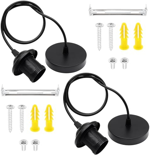 GOIYZTTR Set di E27 Portalampada Sospensione,Kit Lampada a Sospensione Accessories con Cavo da 1 Metro Lunghezza Regolabile per Lampade a Sospensione a Soffitto(Nero)