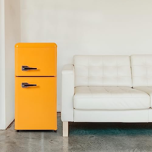 mini frigo réfrigérateur 60L, combiné congélateur, Mini Refroidisseur de Boissons pour Chambre et Bureau, fonctionnement silencieux, Congélateur de 22 litres. -27°C ∽ 13°C, éclairage LED,Yellow