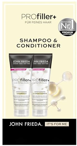 John Frieda PROfiller+ Set – Champú, 250 ml y acondicionador, 250 ml – Tipo de cabello: fino – Comprime y nutre el cabello – con biotina y ácido hialurónico