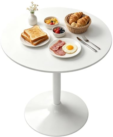 HOMCOM Round Dining Table, Modern Kitchen Table with Steel Base, Non-slip Foot Pad for Living Room, Dining Room, White
