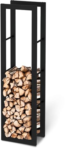 holz4home® Kaminholzregal aus Metall Schwarz I 150x25x40 cm I Brennholzregal inkl. Ofenhandschuh I Feuerholzregal Kaminholzhalter Holzständer Holzhalter Holzlager Feuerholz Brennholz