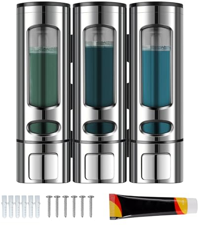 JRUKM Seifenspender wandmontage,duschgel Shampoo Spender,400ml duschgelspender für dusche ohne Bohren,soap Dispenser,3 Kammern großes Fassungsvermögen wandbefestigung，Seifenspender dusche ohne Bohren