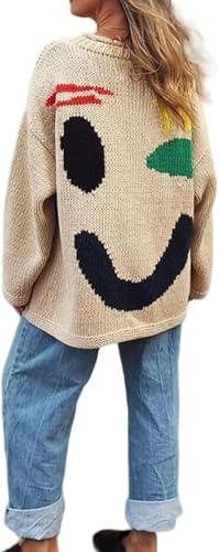 Awayhall Wohlfühl-Strickpullover, farbenfroher, lockerer Damen-Pullover mit Rundhalsausschnitt, lässige, Bequeme Pullover-Oberteile für Paare