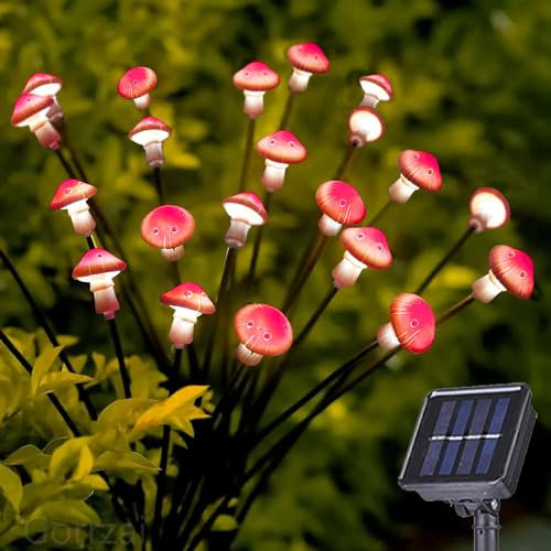 BomKra Solar Garden Lights Outdoor, 2Pack 16LED Mushroom Solar Lights Waterproof Garden Decorations Solar Sway Light Garden Ornaments for Pathway Landscape Fence,Swaying When Wind Blow