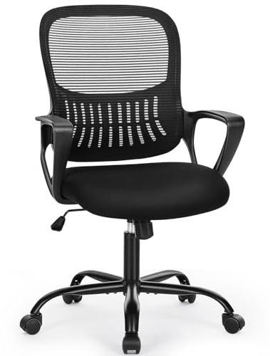 Sweetcrispy Bürostuhl Ergonomisch, Schreibtischstuhl mit Lendenwirbelstütze, Verstellbaren Armlehnen Drehstuhl, Höhenverstellbarer Office Chair, Bürostühle Geeignet für Büro und Schlafzimmer (Schwarz)