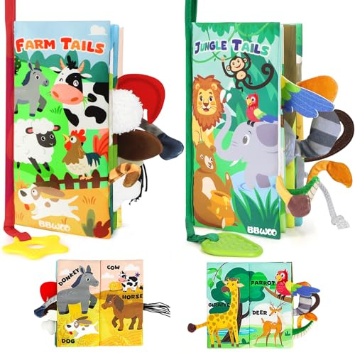 BBWOO Babybuch knisterbuch stoffbuch fühlbuch Baby Buch Baby bücher Kinderwagen Spielzeug, beißring Spielzeug ab 0 3 6 Monate, Quiet Book Geschenk für Jungen Mädche