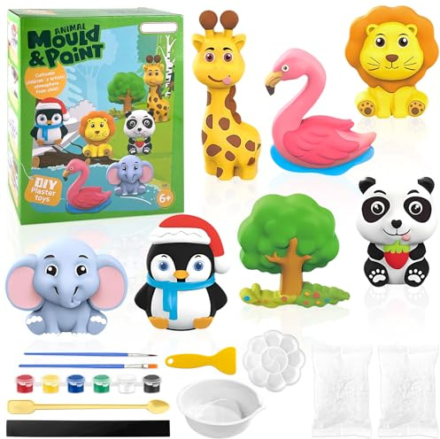 TOPJOWGA Kit d'Animaux à Colorier pour Enfants avec Moule en Plâtre, Ensemble d'Artisanat de Peinture Jouet, Cadeaux Créatifs (Animaux)