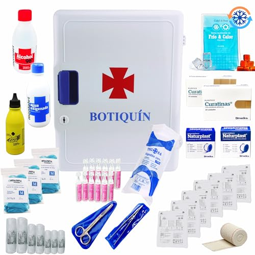 DEPALMERA Pharma✮ Armario Botiquin Primeros Auxilios Grande de Pared Casa Mutua Botiquines Homologados Hogar y Trabajo Completo para Entorno Doméstico Laboral Empresarial de 40cm x 31cm x 16,2cm.