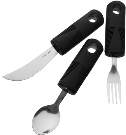 Luxshiny 1juego Cubiertos Adaptativos Antideslizantes Para Mayores Inoxidable Mango De Utensilios Portátiles Para Facilitar La Alimentación