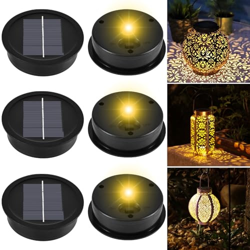 Joycabin Pack of 6 Solar Lamps Replacement Top 8 cm with LED Warm White Light Solar Lid IP65 Waterproof Solar Battery Box Solar Lights Solar Panel Replacement Part for Solar Lights Lantern Lid Garden