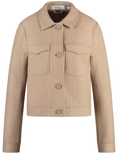 Gerry Weber Damen Blazerjacke in Bouclé-Optik Langarm, Manschetten unifarben Camel 36