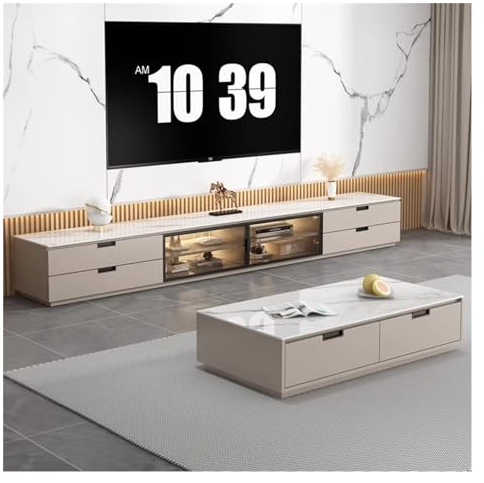 Linmeas-753 Soporte para TV Mueble de TV for Sala de Estar, mesas de Centro de Almacenamiento Modernas nórdicas, Chimenea eléctrica, Muebles for el hogar Consola de televisión(Coffee table130CM)