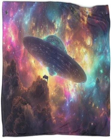 Alien-Schiff Kuscheldecke 50x60inch(127x152cm),weich & Warm,extra Flauschig Als Sofadecke Weltraumszene Wohndecke Yogadecke Tagesdecke,Plüsch Sofaüberwurf