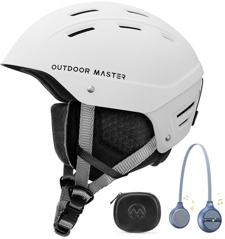 OutdoorMaster Kelvin II Ski Helmet and Wireless Bluetooth Set - Adjustable Fit Snowboard Helmet with Drop-in Headphone - Snow Sports Helmet for Men Women & Youth - Matte White, S