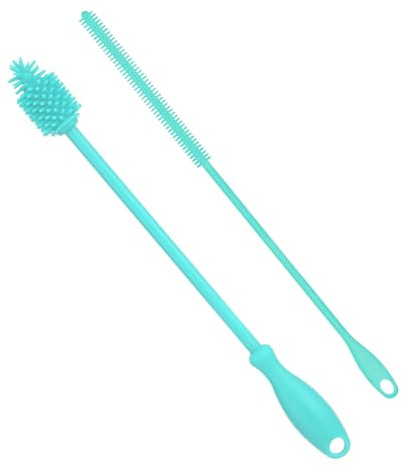 Nettoyeur Paille et Brosse à Biberon, Brosse à Paille Réutilisable Silicone Biberon Brosse de Nettoyage Biberon Brosse Nettoyage pour Paille Extra Longue pour Bocal en Verre (Bleu)