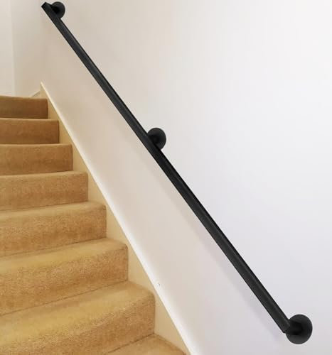 Moderne Handläufe für Treppengeländer 1 m 1,5 m 2 m 2,5 m 3 m – Schwarzer Metall-Treppenhandlauf zur Wandmontage für Innen- und Außenstufen – Komplettset(100cm)